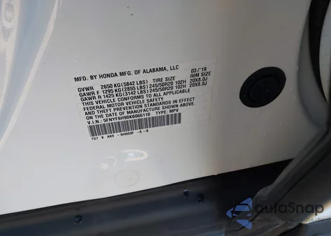 2019 Honda Pilot Touring z USA, uszkodzony, nr VIN 5FNYF6H90KB066110